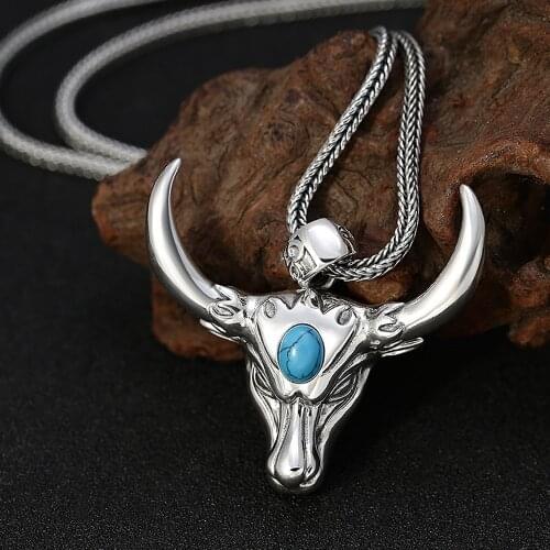 Vintage Bull Necklace Pendant For Mens Fashion Pendant Bull Head Zodiac Bull Necklace Jewelry Men Chain Gift Wholesale