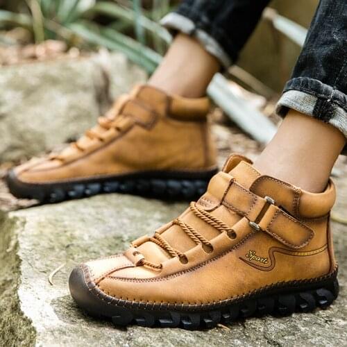 New Mens Ankle Boots Handmade Leather Western Boots Classic Fashion Mens Motorcycle Boots Outdoor Mens Work Boots Big Size 48