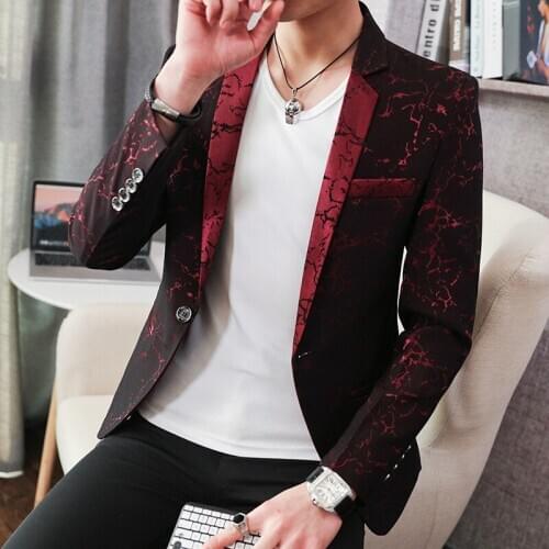 2021 Mens Lightning Pattern Dark Flower Suit Youth Four Seasons Comfortable Slim Work Casual Flower Suit