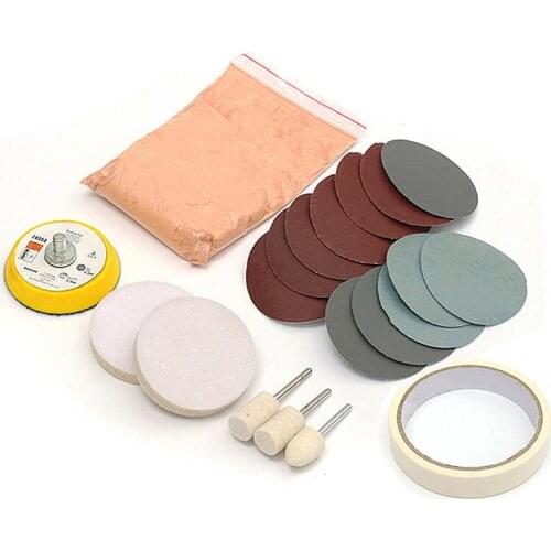 20Pcs Glass Deep Scratch Remover Car Glass Polishing Kit 120g Cerium Oxide Pad DIY Repair Kit W/ Wool Felt Polishing Pad Wheel
