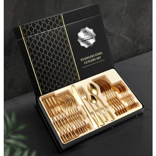 24pcs muti color Dinnerware set stainless steel cutlery set kitchen mirrow gold tableware set knife fork spoon set kitchen