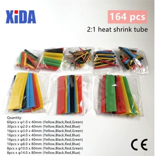164pcs Heat Shrink Tube Kit Shrinking Assorted Polyolefin Insulation Sleeving Heat Shrink Tubing Wire Cable 8 Sizes 2:1 s