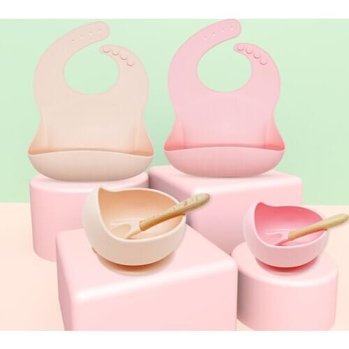 New Baby Feeding Tableware Set Anti-drop Suction Cup Bowl Food Supplement Bowl + Waterproof Silicone Bib DHL / UPS Free