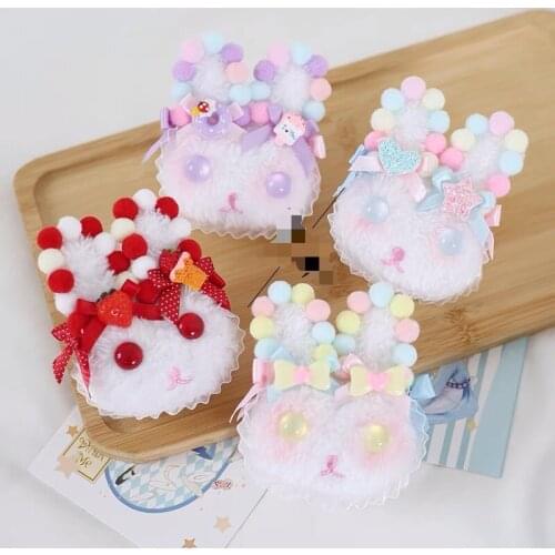 Original Lolita Hand-made Soft Girl Pink Blue Sweet Strawberry Rabbit Doll Rabbit Brooch Hairpin Sweet Lolita