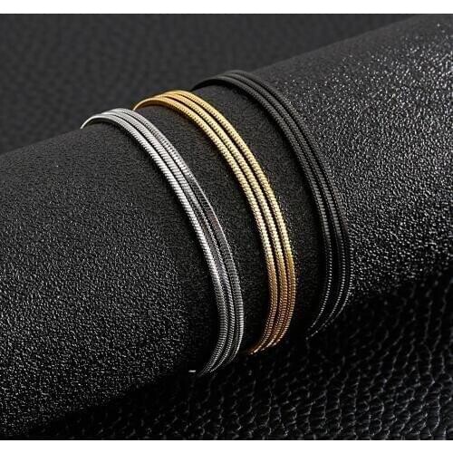 1.5mm Width Stainless Steel Flat Snake Chain Men Female Gold/black Fashion Necklaces For Party Jewelry Friends Gift