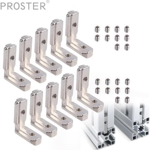 Proster 10pcs 2020 3030 4040 Inside Angle Groove M6 ALU Aluminum Alu Nut8 profile T Slot L-Shape Brackets 90 Degree Connector