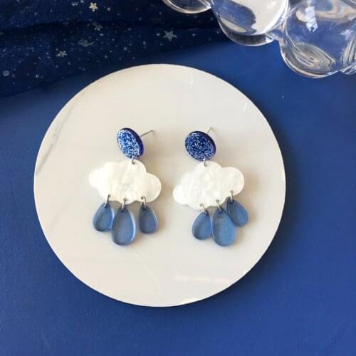 S925 Needle Cute Acrylic Cloud Raindrops Fresh Resin Sweet Earrings for women