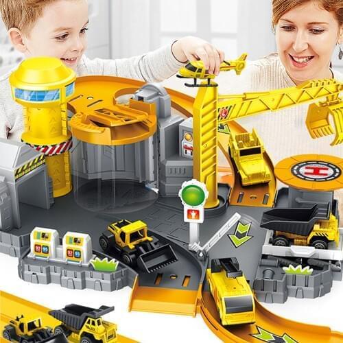 Assembled Engineering Car Model Parking Lot Children Vehicle Playsets Car Track Toy Rail Splicing Toy for Kid DIY Car Track Gift