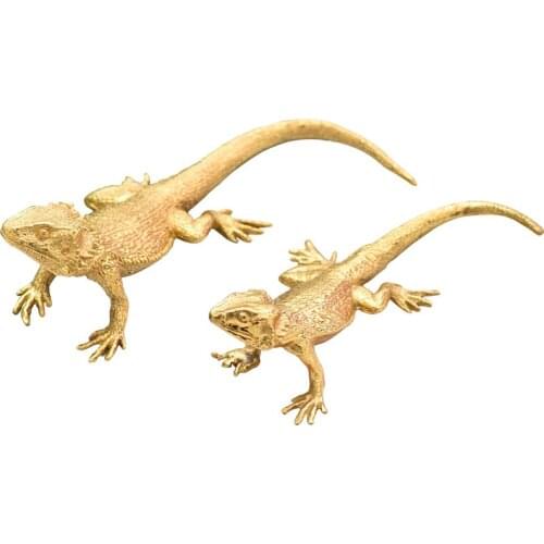 NORDIC LUXURIOUS COPPER LIZARD ART SCULPTURE ANIMAL LGUANA STATUE CREATIVE COPPER CRAFT NEW CHINESE DECORATIONS FOR HOME R3510