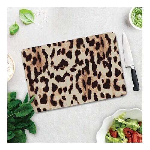 Leopard Pattern Glass Cutting Board Kitchen tools Glass Vegetable Cutting board Steak Presentation Plate Heat Resistant Healthy Glass Sheet