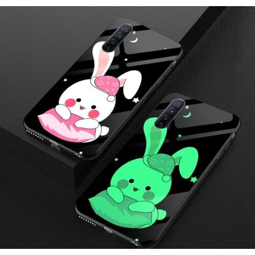 Luminous Glow Glass Case For OPPO Reno Ace 2 Z 10X ZOOM Cute Rabbit Light Back Cover For OPPO Reno 3 4 Pro
