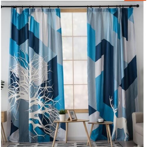 Customized three-dimensional curtains simple and modern style blue and white geometric curtains blackout curtain
