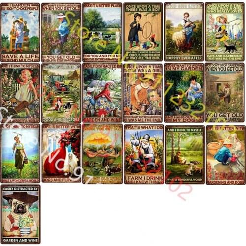 Garden and Wine Vintage Tin Signs Wonderful world Shabby Chic Plate Wall Art Poster Home Bar Pub Room Wall Signs