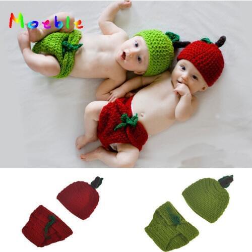 Crochet Love Apple Newborn Twins Costume Photo Props Knitted Baby Hat Beanie Newborn Unisex Photography Props Boys Girls