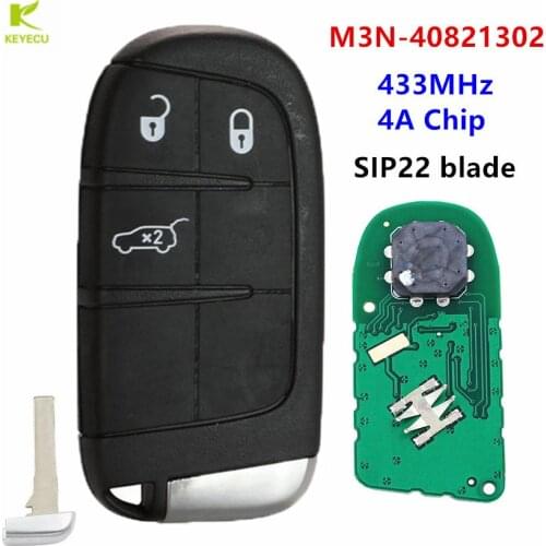 KEYECU Replacement Keyless Remote Smart Proximity Key 3-Button 433MHz 4A Chip for Fiat 500 500L 500X 2016+ SIP22 M3N-40821302