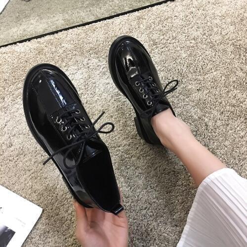 Womens shoes leather shoes retro 2019 new autumn and winter plus velvet warm lace up thick heel casual shoes