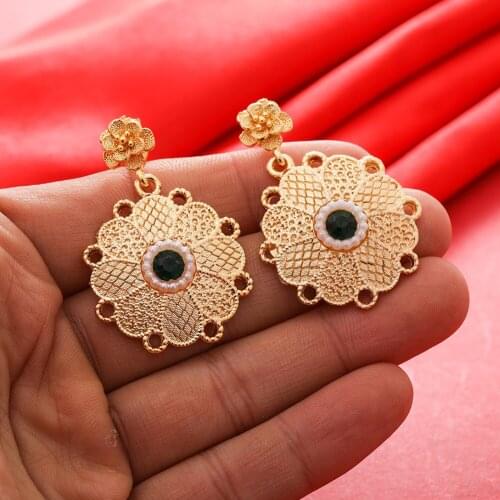 Dubai Gold Color Earrings 24K For Women Wedding Jewelry Womens Earrings For Girls Bridal Wife Gifts African Dubai French