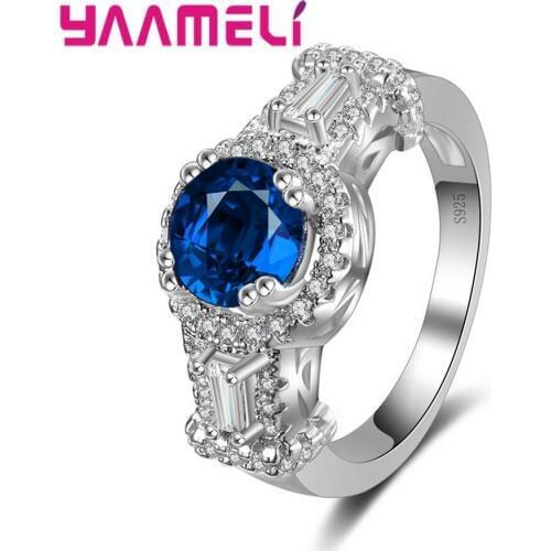 Blue AAA Austrian Crystal 925 Sterling Silver Wedding Engagement Rings For Women Party Birthday Valentine Gifts