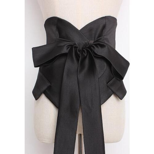 Womens runway fashion wide silk big bow Cummerbunds female vintage Dress Corsets Waistband Belts satin decoration wide belt