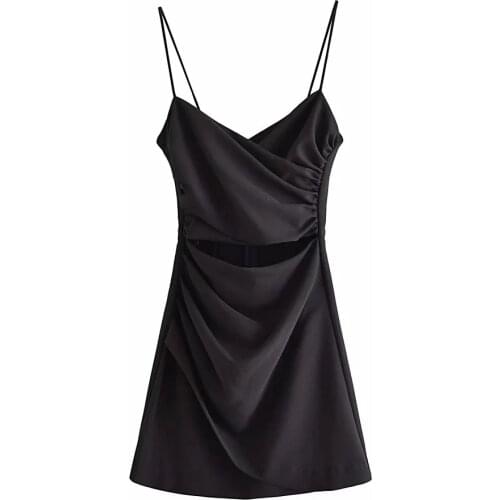 Za Women New Sexy Suspenders Backless Retro Black Slim Dress Abdominal Hollowing Suspender Mini Skirt XITIMEAO