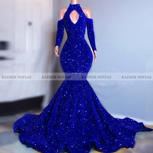 KADIER NOVIAS Floor Length Royal Blue Mermaid Prom Dresses 2021 High Neck Sequin Celebrity Evening Gown Vestido De Fiesta