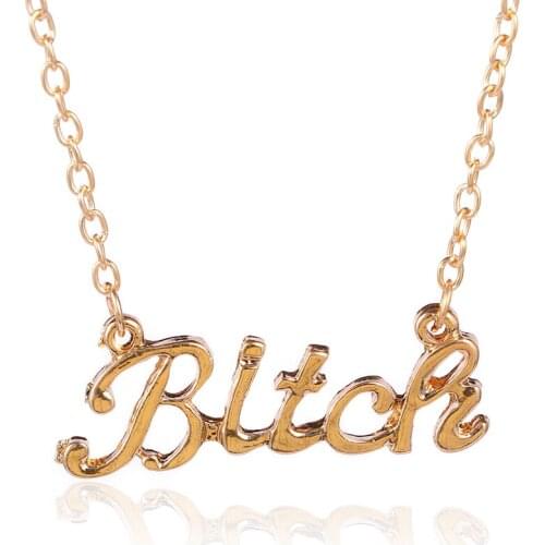 1Pcs Fashion Statement Necklace Gold / Silver Color Letter Bitch Pendant Necklace For Women Girls bijoux femme Hot Selling