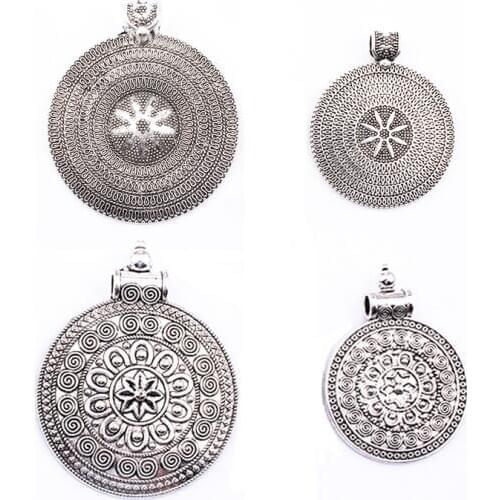 1Pack/Lot Mixed Size Antique Round Flower Charm Pendant for DIY Necklace Jewelry Findings Making Craft
