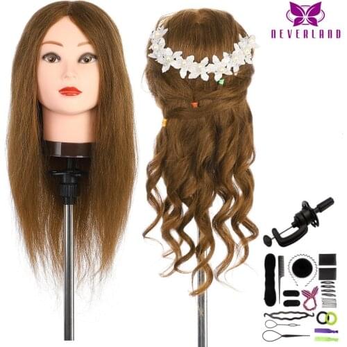 20" 100% Real Natural Human Hair Mannequin Head Salon Professional Hairdressing Practice Training Head for Hairstyle