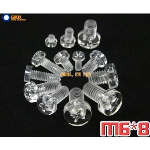 200 Pieces M6 x 8mm Acrylic Phillips Pan Head Machine Screw Insulation Screw