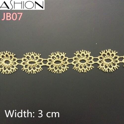 3 Yards 3cm Beautiful Mesh gold LaceTrim Fabric Inelastic Embroidered Sewing Supplies DIY Ribbon JB07