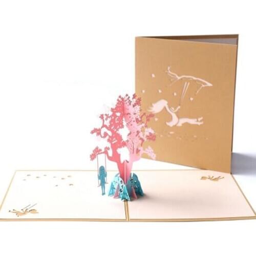 3D Pop Up Handmade Laser Cut Vintage Cards Swing Girl Creative Gifts Postcard Birthday Greeting Cards For Children