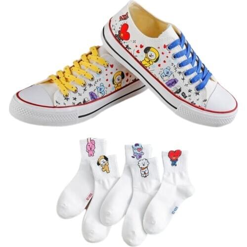 5 pairs of socks 1 pair of shoes Kpop Bangtan Boys Womens shoes,animal prints,cartoons,cute shoes,Korean style shoes