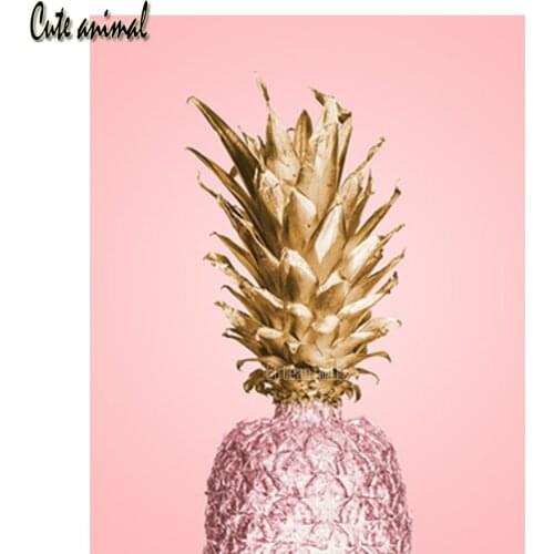 Diamond Embroidery Pink color pineapple fruit Rhinestones 5D Diamond Painting Full Square round Drill Diamond Mosaic Home Decor
