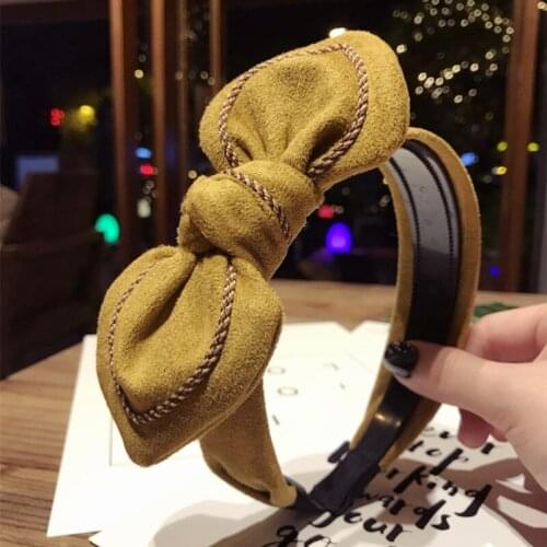 Rabbit Ear Bow Headbands Hair Hoops Hairbands Colorful Velvet Ear Shape Knotted Leather Wide Headband Hair Accessories Wholesale