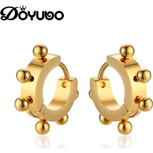 DOYUBO Hot Sale Female Gold Color Stainless Steel Round Eardrop Jewelry Women Korean Style Fashion Earrings Accessories DB201