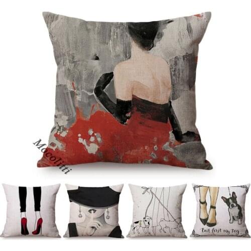 Elegant Woman Oil Painting Art Home Decoration Room Sofa Pillow Cases Nordic Fashion Sexy Goddess Girl Linen Bed Cushions Cover