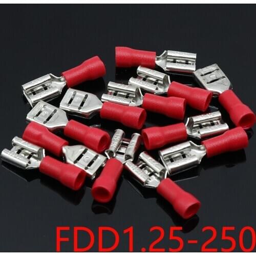 FDD1.25-250 insulating Female Insulated Electrical Crimp Terminal Connectors Cable Wire Connector 100PCS/Pack FDD1-250 FDD
