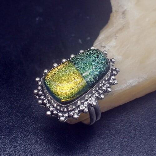 Gemstonefactory Jewelry Big Promotion Single Unique 925 Silver Exotic Dichroic Glass Women Men Gifts Band Rings 8.5# 20212761