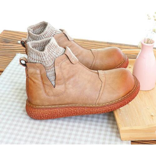 Mori Girl Literary Womens Boots Retro Thick-Sole Short Boots College Wind Flat Doll Shoes Handmade Comfort Casual Ankle Boots