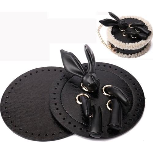 2PCS New Leather Rabbit Crochet Bag Cover Bottom Hand Woven Bag Accessories Fashion DIY Round Plate Cussion With Rope Hole