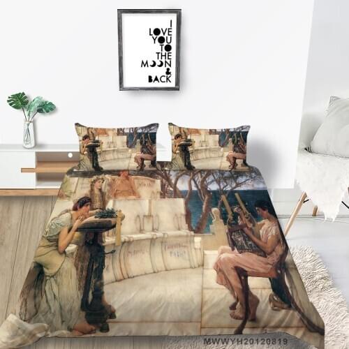 Oil painting Print Bedding Set Double Classic High End Duvet Cover Greek Style King Queen Twin Full Single Bed Set Vintage