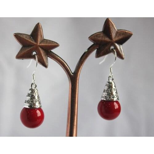 Nice Silver Plated 12mm red shell pearl bead hook earrings