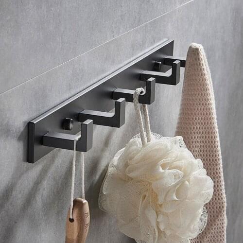 Creative Modern Towel Hook Coat Rack Wall Mounted Solid Thick Space Aluminum Black Livingroom Kitchen Porch Bathroom Accessories