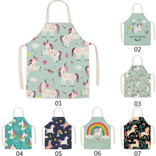 Unicorn Kitchen Aprons For Girl Cotton Linen Bibs Household Cleaning Pinafore Home Cooking Apron