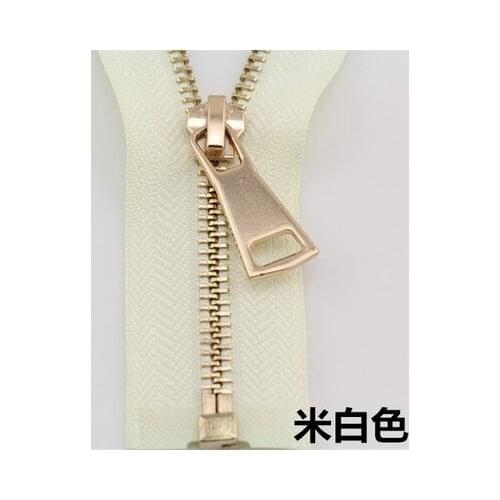 Free shipping 3pcs/lot beige white 5# metal zipper front pale gold clothes coat down jacket pull 70 cm 90 cm zipper