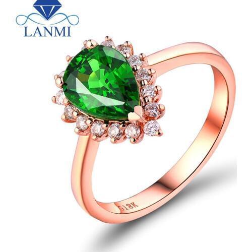 LANMI Young Lady Fashion Jewelry 18K Rose Gold Natural Pear 6x9mm Tsavorite Wedding Ring