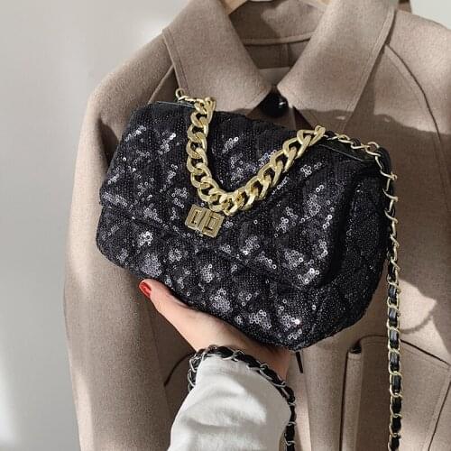 Fashion Sequins PU Leather Chain Design Crossbody Bags Women Chain Handbag Bag Hand Bag Ladies Designer Evening Bags