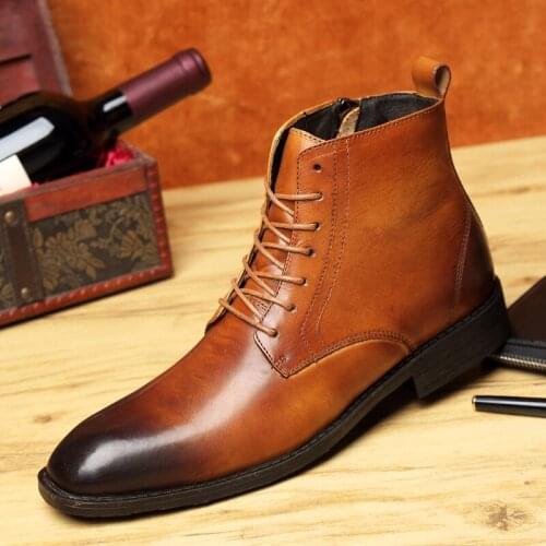 CIMIM Brand Genuine Leather Large Size Men Boots Italy Formal Fashion Dress Office Shoes New Luxury Men Business Leather Boots