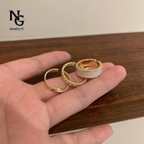 Korean Smooth Adjustable Dainty Rings Set 3 Cute Gold Ring Simple Punk Statement Party Fine Gold Plated Jewelry For Women Gifts