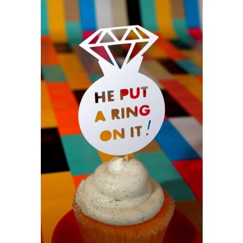 He Put A Ring On It engagement cupcake topper wedding food pick bachelorette bridal shower party decorations
